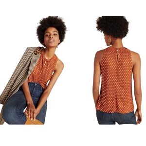 Anthropologie Lennox Gold Polka Dot Burnt Orange Metallic Halter Tank Top M